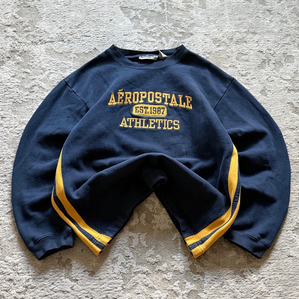 Vintage Y2K Aeropostale Spellout Crewneck Sweatshirt Mens S Navy Skater Grunge